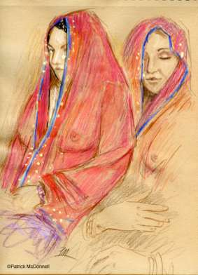 Indian woman study color pencils