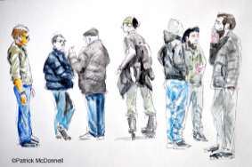 Men standing study 1 pen and wash
