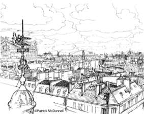 Paris skyline detail pen and ink
